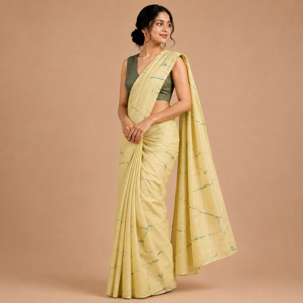 Natural Dyed Saree | Mul Cotton | Abstract Design