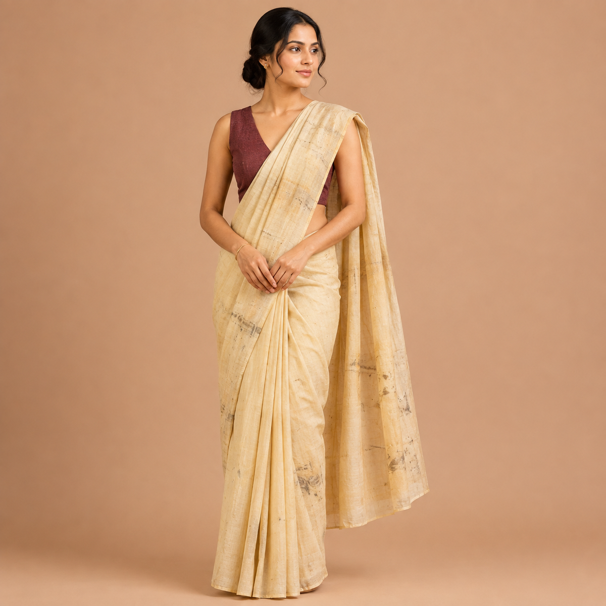 Natrually Dyed Saree | Mul Cotton | Eco Printed