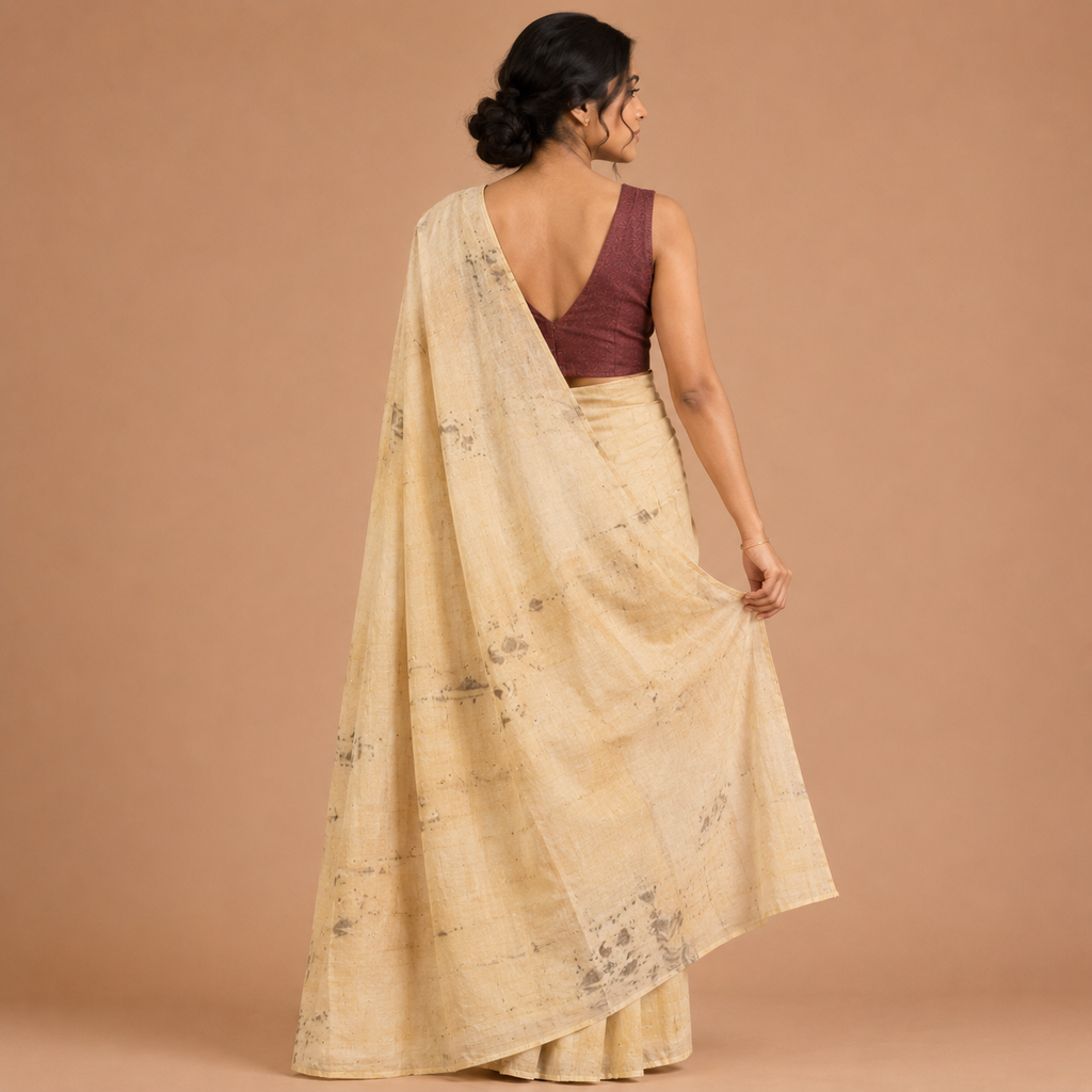 Natrually Dyed Saree | Mul Cotton | Eco Printed