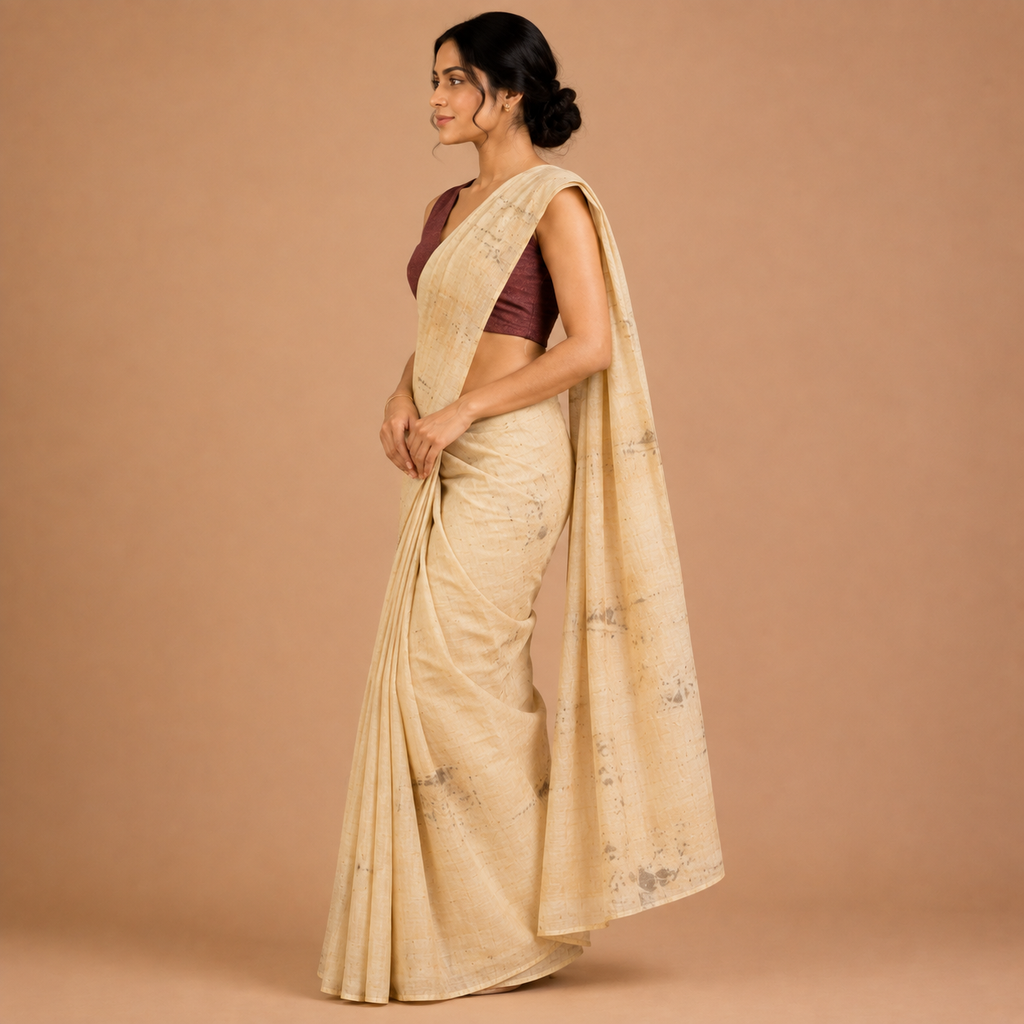 Natrually Dyed Saree | Mul Cotton | Eco Printed