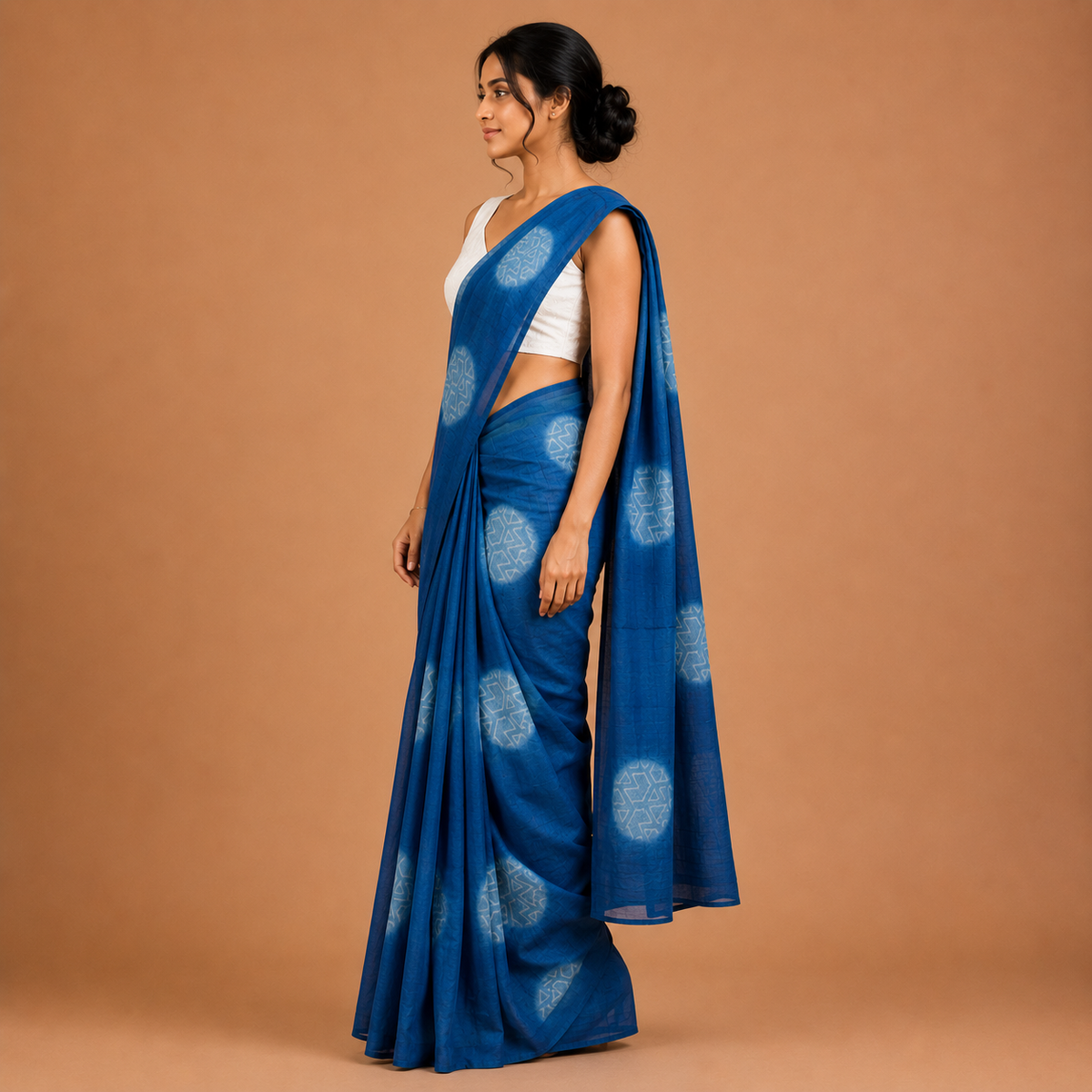 Natrually Dyed Saree | Mul Cotton | Clamp Printed