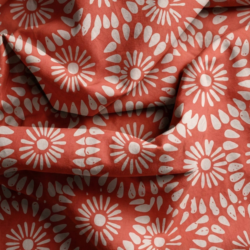 Organic Cotton | Naturally Dyed Anna Orange Screen Printed Fabric Cut Piece | 2 Meters | Truetone Ink