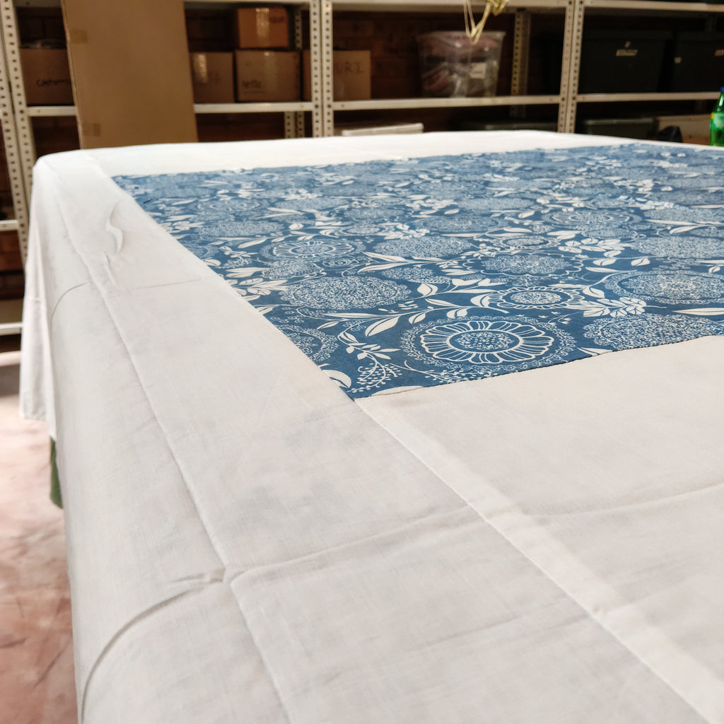 Natural Dyed Screen Printed Bedsheet - Woad Blue
