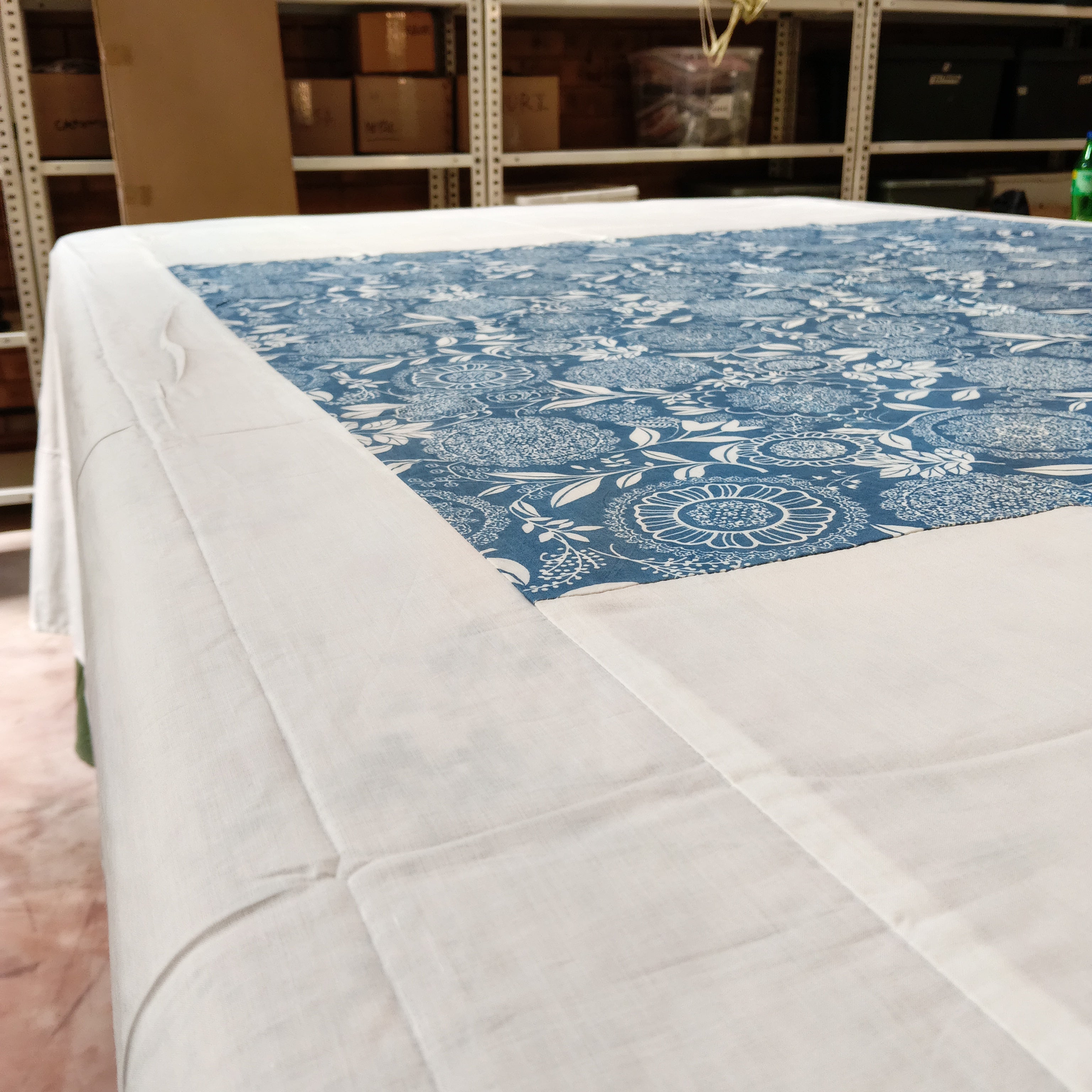 Natural Dyed Screen Printed Bedsheet - Woad Blue