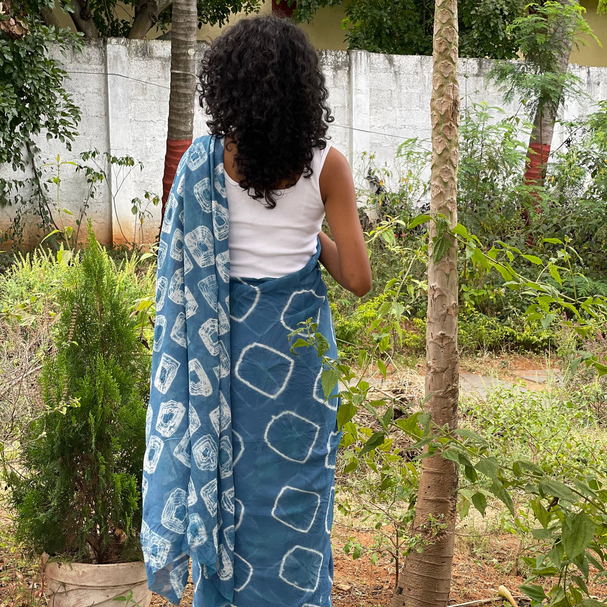 Natrually Dyed Saree | Tie and Dye | Georgette | Woad Blue | Series II