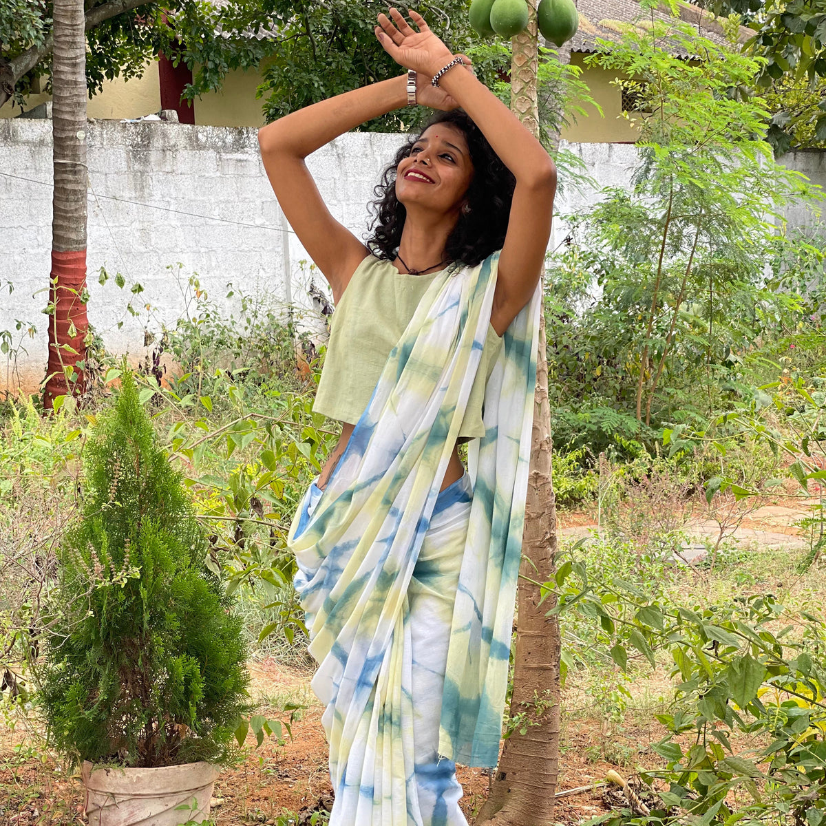 Natrually Dyed Saree | Mul Cotton |Clamp Dyed