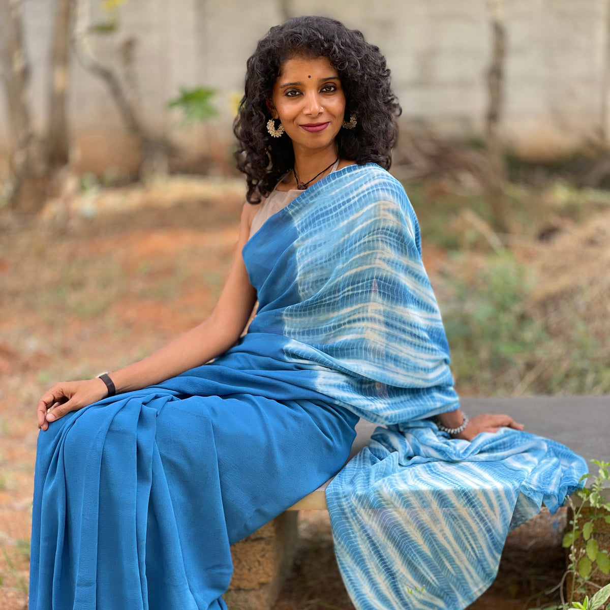 Natrually Dyed Saree | Tie and Dye | Georgette | Woad Blue | Series I