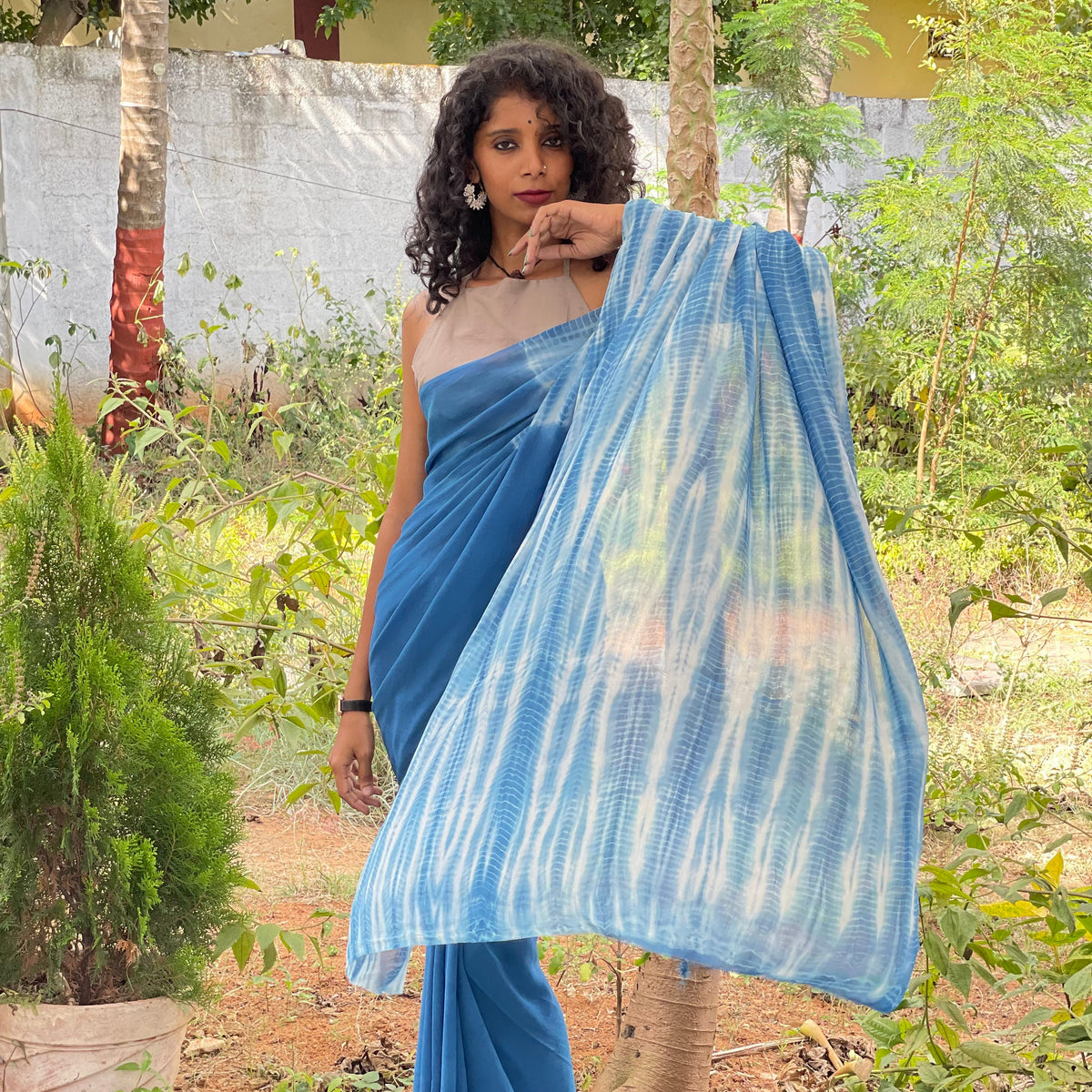 Natrually Dyed Saree | Tie and Dye | Georgette | Woad Blue | Series I