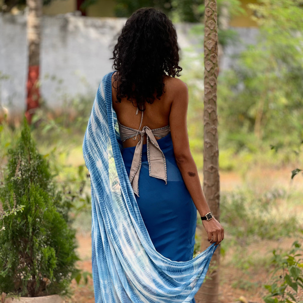 Natrually Dyed Saree | Tie and Dye | Georgette | Woad Blue | Series I