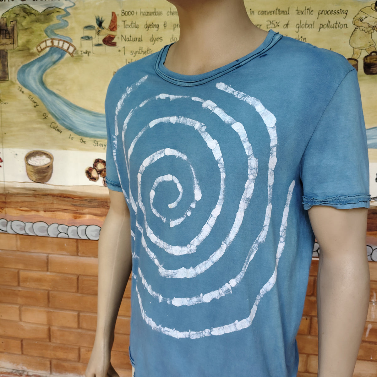 Natrually Dyed Wax Printed T-Shirt | Woad Blue | Size: L