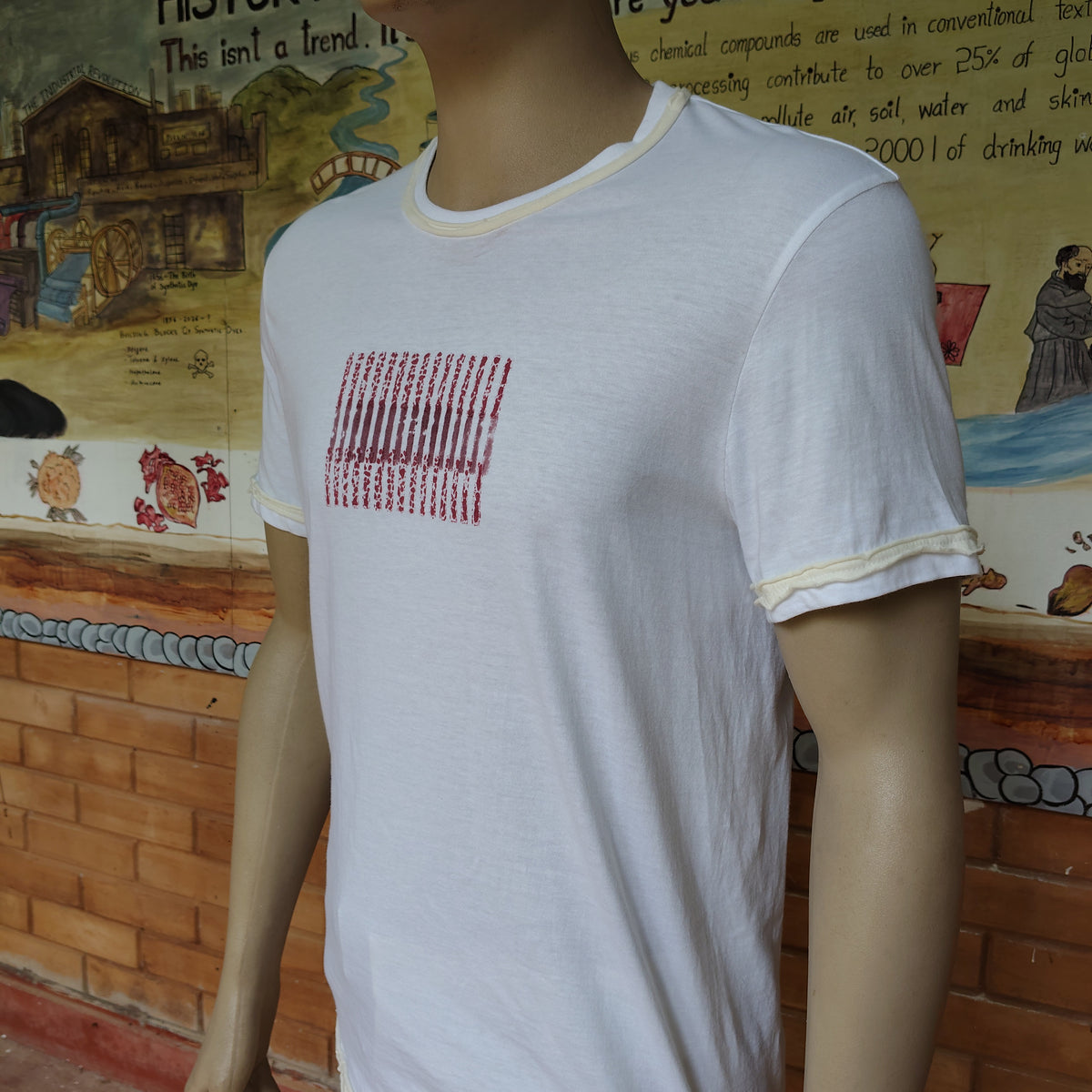Natrually Dyed Block Printed T-Shirt | Sun White | Size: L