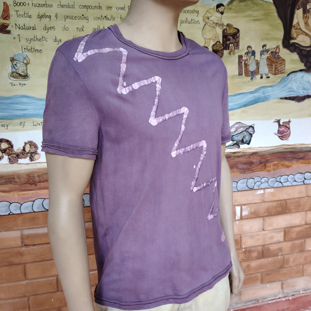 Natrually Dyed Wax Printed T-Shirt | Lavendar Lilac | Size: L