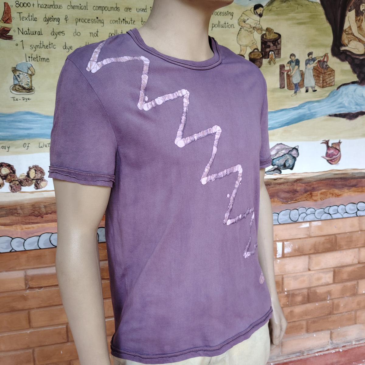 Natrually Dyed Wax Printed T-Shirt | Lavendar Lilac | Size: L